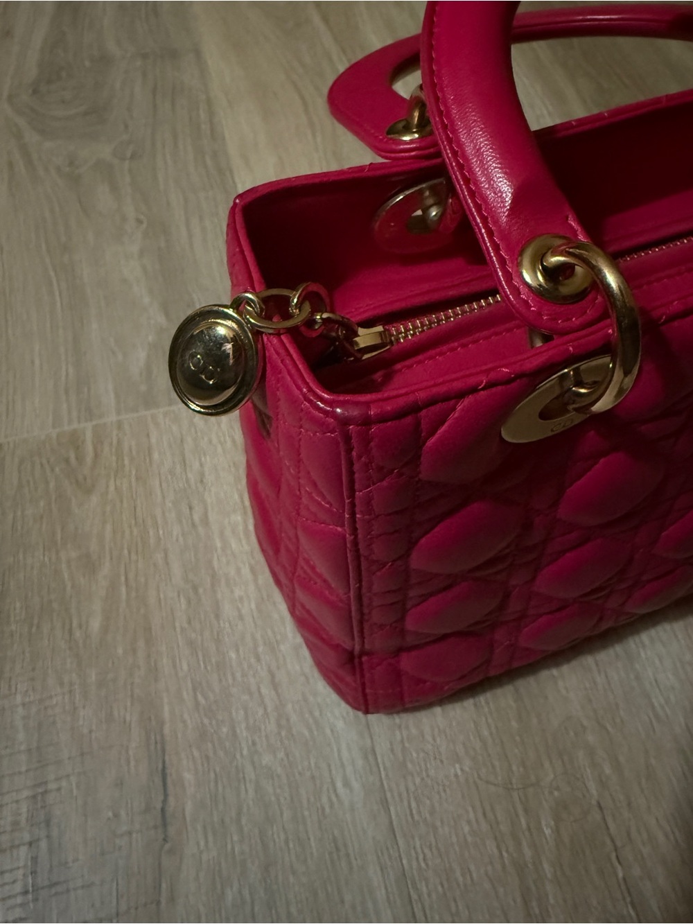 Dior Fuchsia Lady Dior Quilted Top-Handle Satchel - Picture 6 of 11